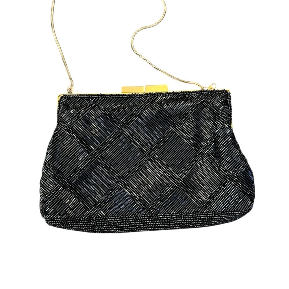 Carla Marchi Black Beaded Clutch/Crossbody Purse